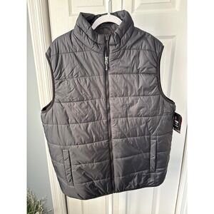 Swiss Tech Mens Puffer Vest Charcoal Gray Quilted Full Zip Sleeveless Jacket NWT